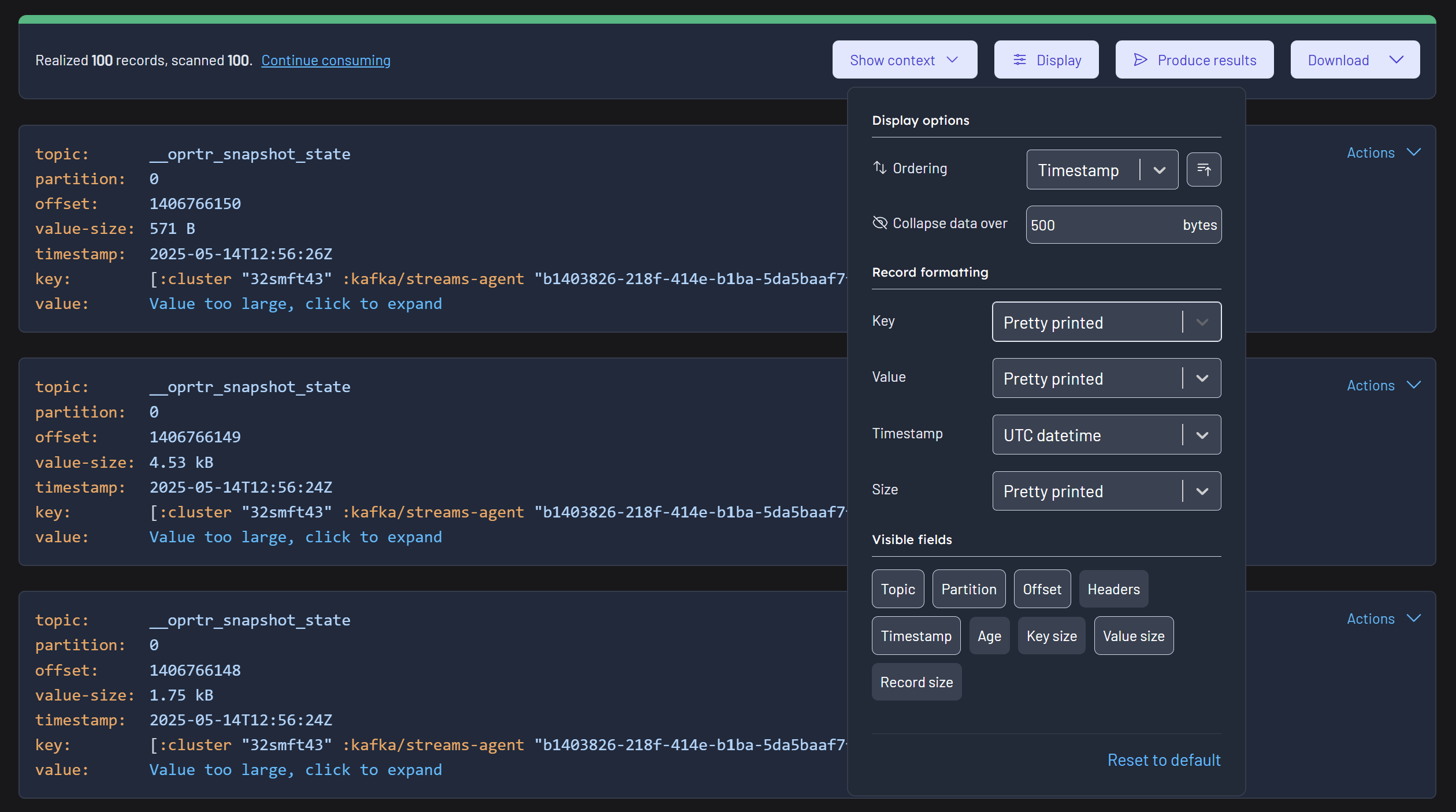 Display Options Menu